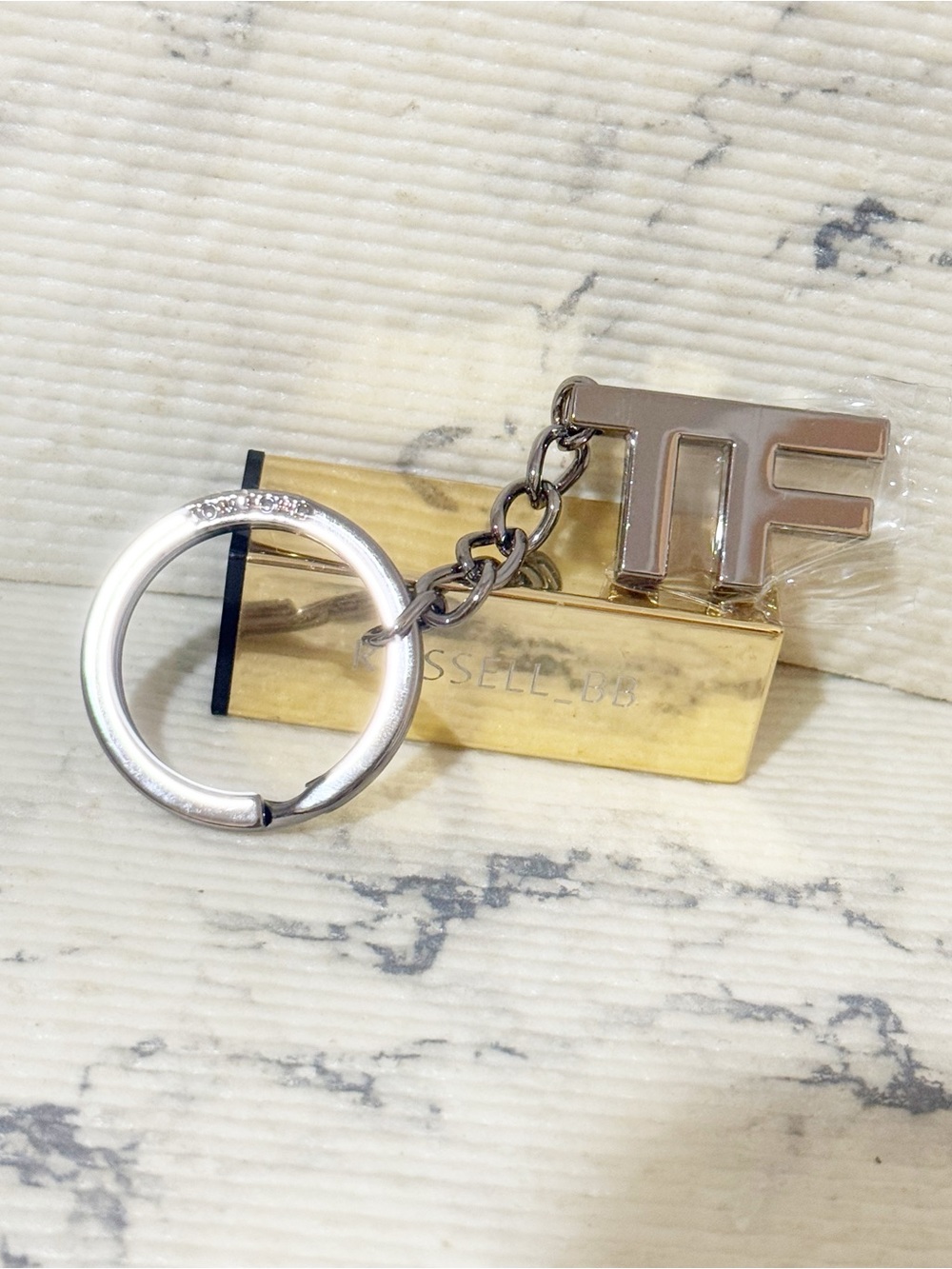 Tom Ford Beauty Metallic Gunmetal TF Logo Keychain - Picture 4 of 7